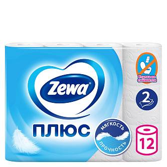 Туалетная бумага Zемма/Zewa Плюс Белая, 2 сл, 12 рул
