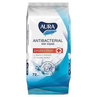 Салфетки влажные AURA 72шт антибактериальные