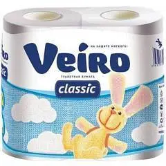 Туалетная бумага Veiro "Classic" 2-слойная, 4шт., тиснение, белая, фото №1