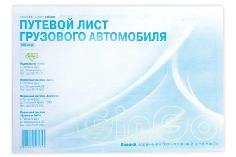 Путевой лист груз автомобиля 4С 100шт ГИНГО, фото №1